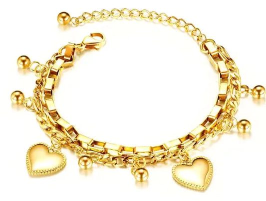 Multi-Layer Stainless Steel Love Heart Bead Bracelet – Elegance & Charm for Every Occasion