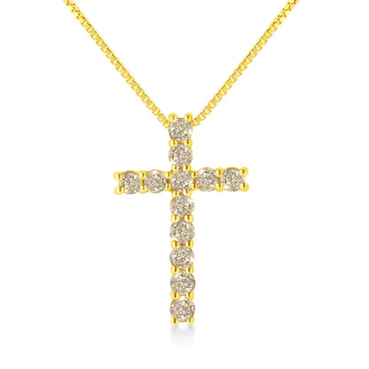 10K Yellow Gold-Plated .925 Sterling Silver 1/2 Cttw Champagne Diamond Cross 18" Pendant Necklace