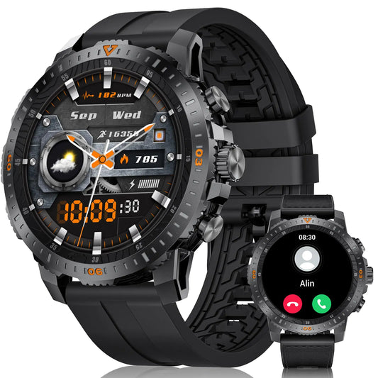 HIRREO Military Smart Watch for Men – 1.43" AMOLED Display, 500mAh Battery, 5ATM Waterproof, 120+ Sports Modes, Heart Rate & SpO2 Monitoring