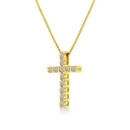 10K Yellow Gold-Plated .925 Sterling Silver 1/2 Cttw Champagne Diamond Cross 18" Pendant Necklace