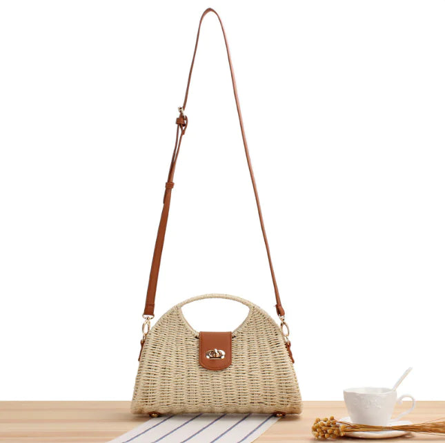 Boho Woven Straw Handbag in beige