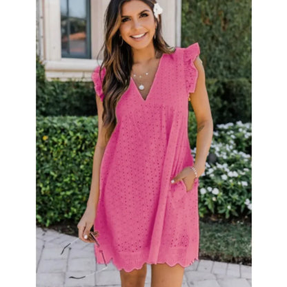 Romantic Lace Hollow Out V-Neck Dress – Effortless Elegance for Any Occasion