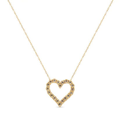 10K Yellow Gold Flashed .925 Sterling Silver 1/2 Cttw Champagne Diamond Miracle Plate Heart Pendant Necklace - 18"