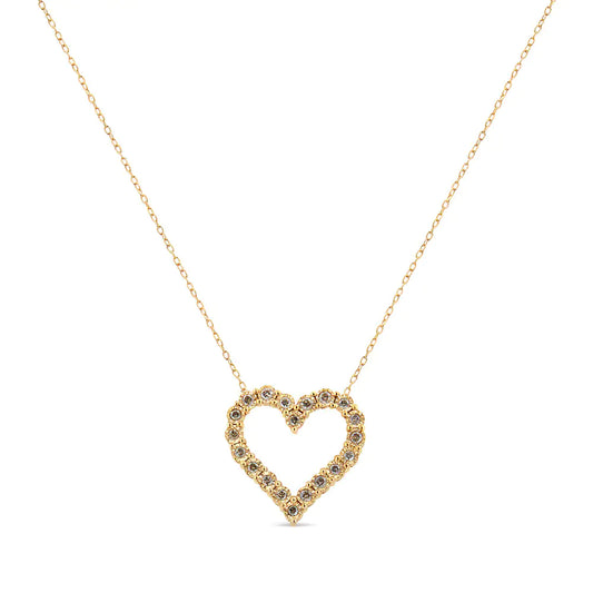 10K Yellow Gold Flashed .925 Sterling Silver 1/2 Cttw Champagne Diamond Miracle Plate Heart Pendant Necklace - 18"