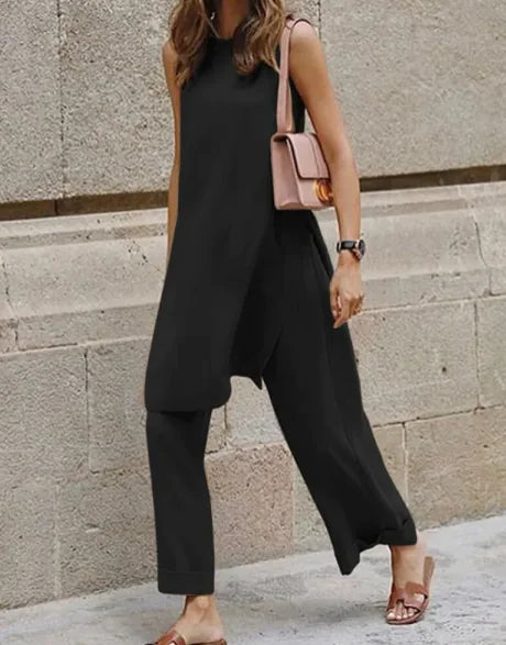 Casual Loose Blouse & Wide-Leg Pants Set – Effortless Style and Comfort