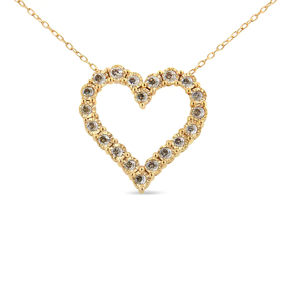 10K Yellow Gold Flashed .925 Sterling Silver 1/2 Cttw Champagne Diamond Miracle Plate Heart Pendant Necklace - 18"