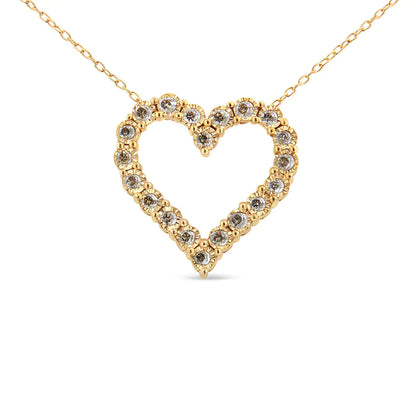 10K Yellow Gold Flashed .925 Sterling Silver 1/2 Cttw Champagne Diamond Miracle Plate Heart Pendant Necklace - 18"