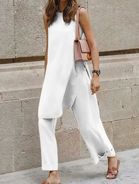 Casual Loose Blouse & Wide-Leg Pants Set – Effortless Style and Comfort