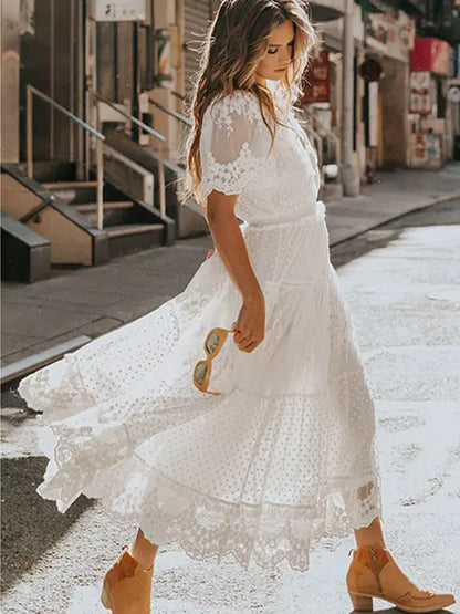 Lace Elegance White Maxi Dress – Stylish & Comfortable Women's Summer Dress