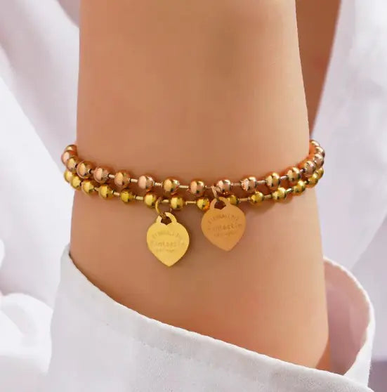 Stainless Steel Heart Beads Bracelet - Elegant & Timeless