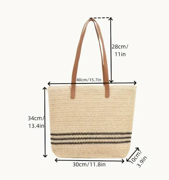 Striped Crochet Straw Bag – Stylish & Spacious Summer Tote