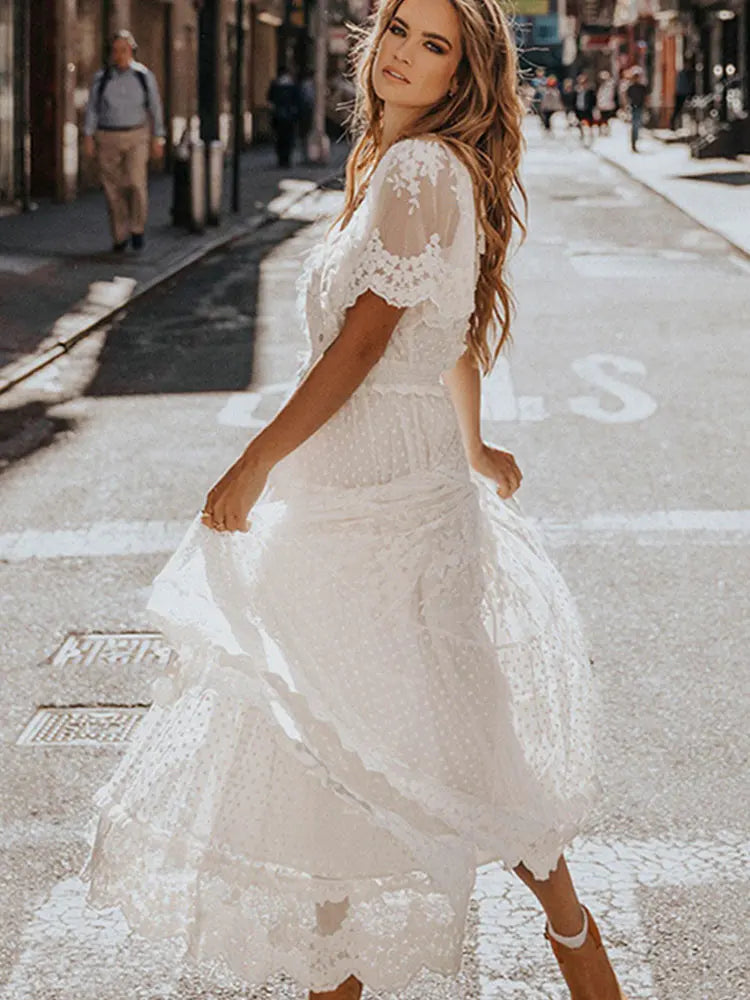 Lace Elegance White Maxi Dress – Stylish & Comfortable Women's Summer Dress