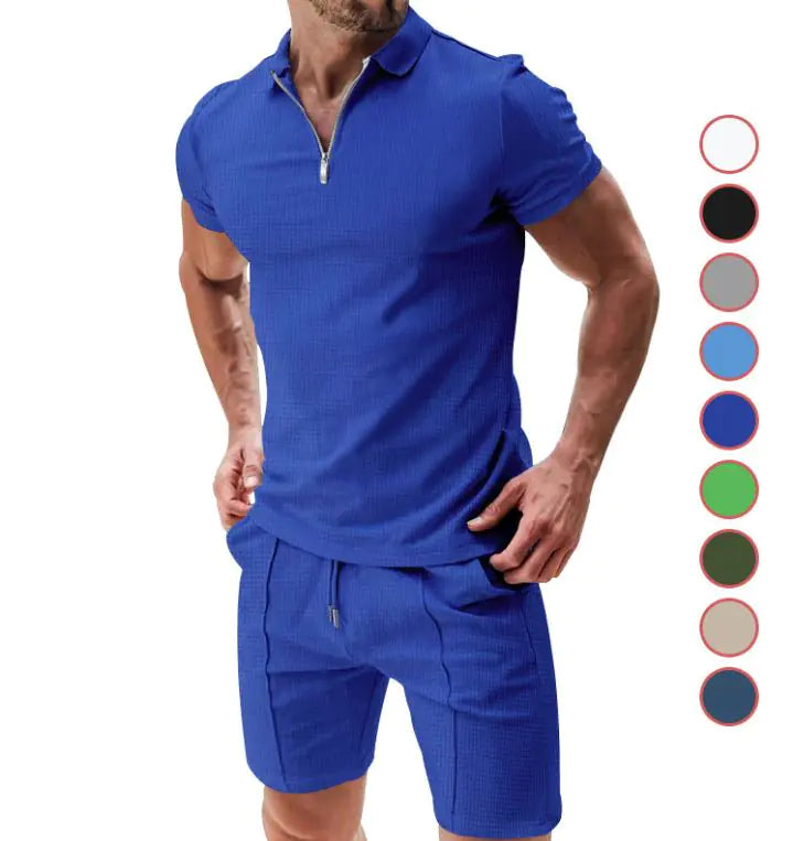 Men's casual short sleeve suit in Sapphire Blue