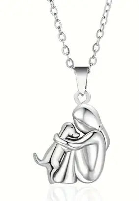 Little Girl & Dog Hugging Jewelry Set – Heartwarming & Stylish