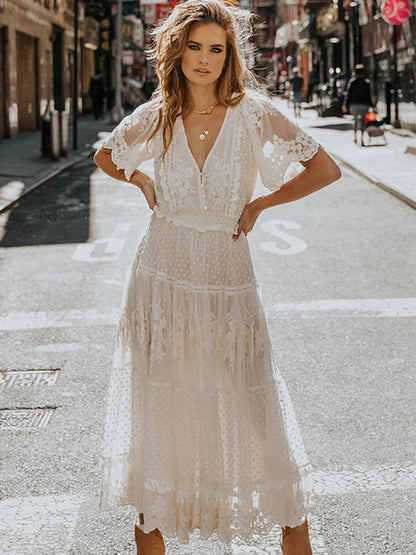 Lace Elegance White Maxi Dress – Stylish & Comfortable Women's Summer Dress