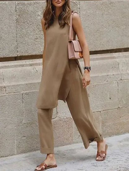 Casual Loose Blouse & Wide-Leg Pants Set – Effortless Style and Comfort