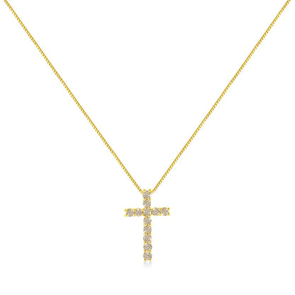 10K Yellow Gold-Plated .925 Sterling Silver 1/2 Cttw Champagne Diamond Cross 18" Pendant Necklace