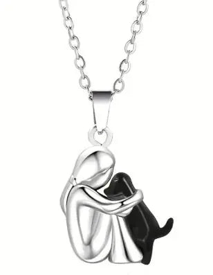 Little Girl & Dog Hugging Jewelry Set – Heartwarming & Stylish