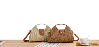 Boho Woven Straw Handbag on table