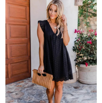 Romantic Lace Hollow Out V-Neck Dress – Effortless Elegance for Any Occasion