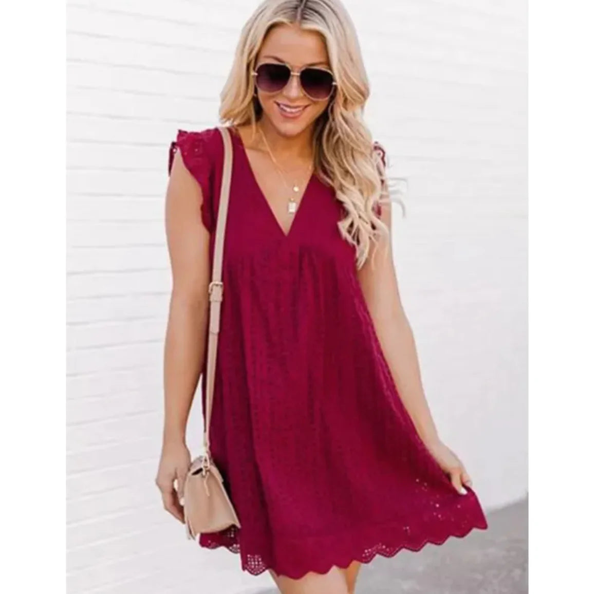 Romantic Lace Hollow Out V-Neck Dress – Effortless Elegance for Any Occasion